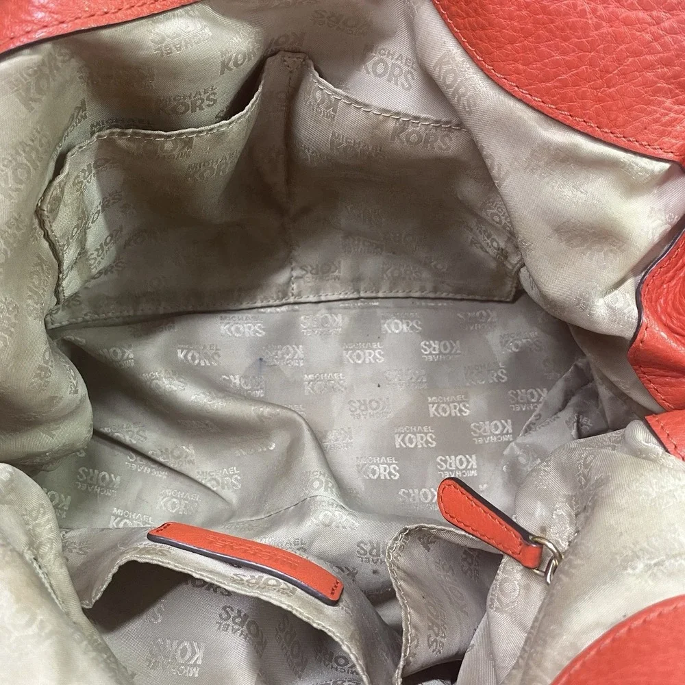 Michael Kors Womens Leather‎ Bag purse Red Orange&Gold Lined Pockets MK Charm